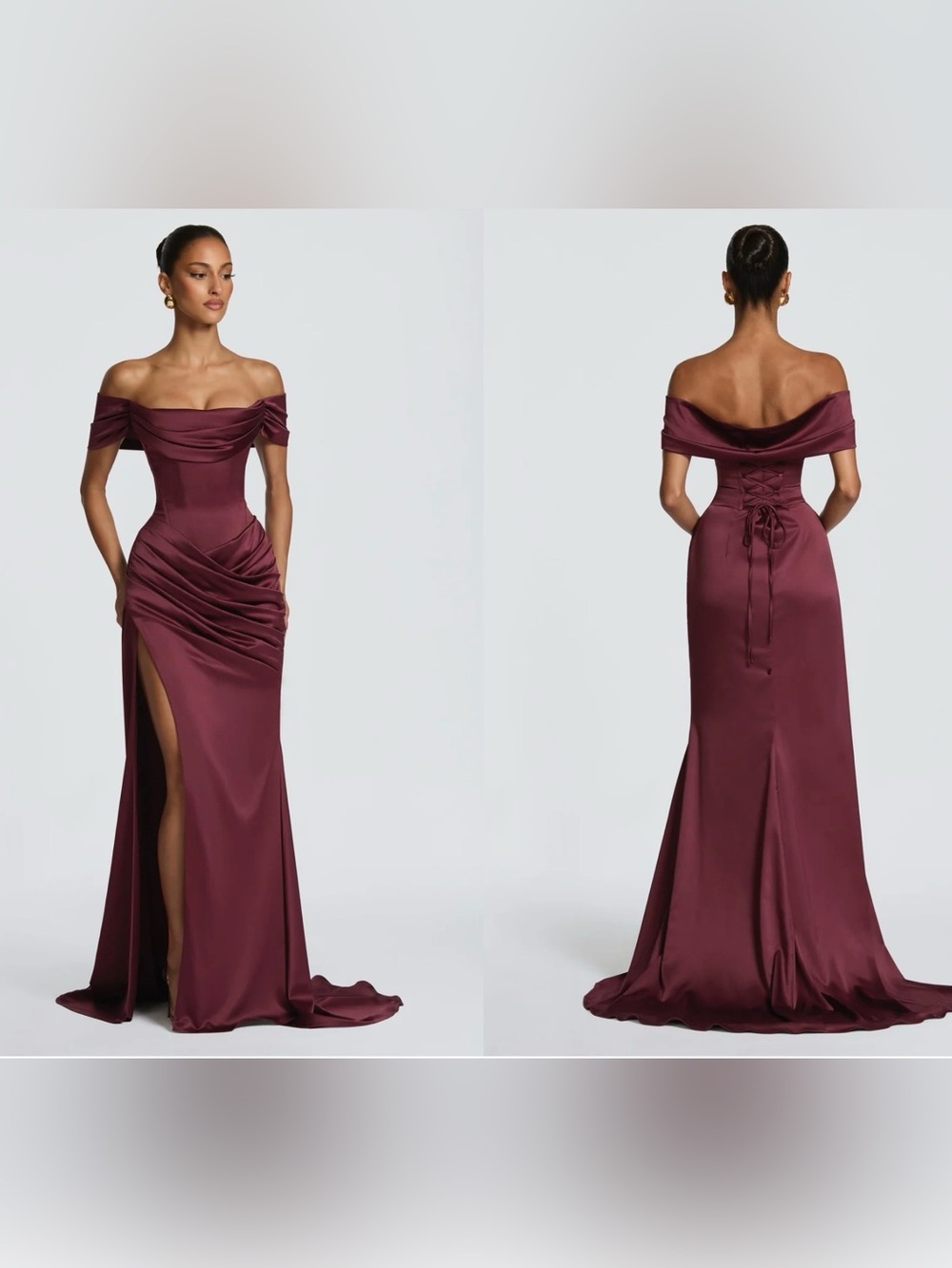 BABYBOO Off-Shoulder Ruched Maxi Dress in Purple NWT